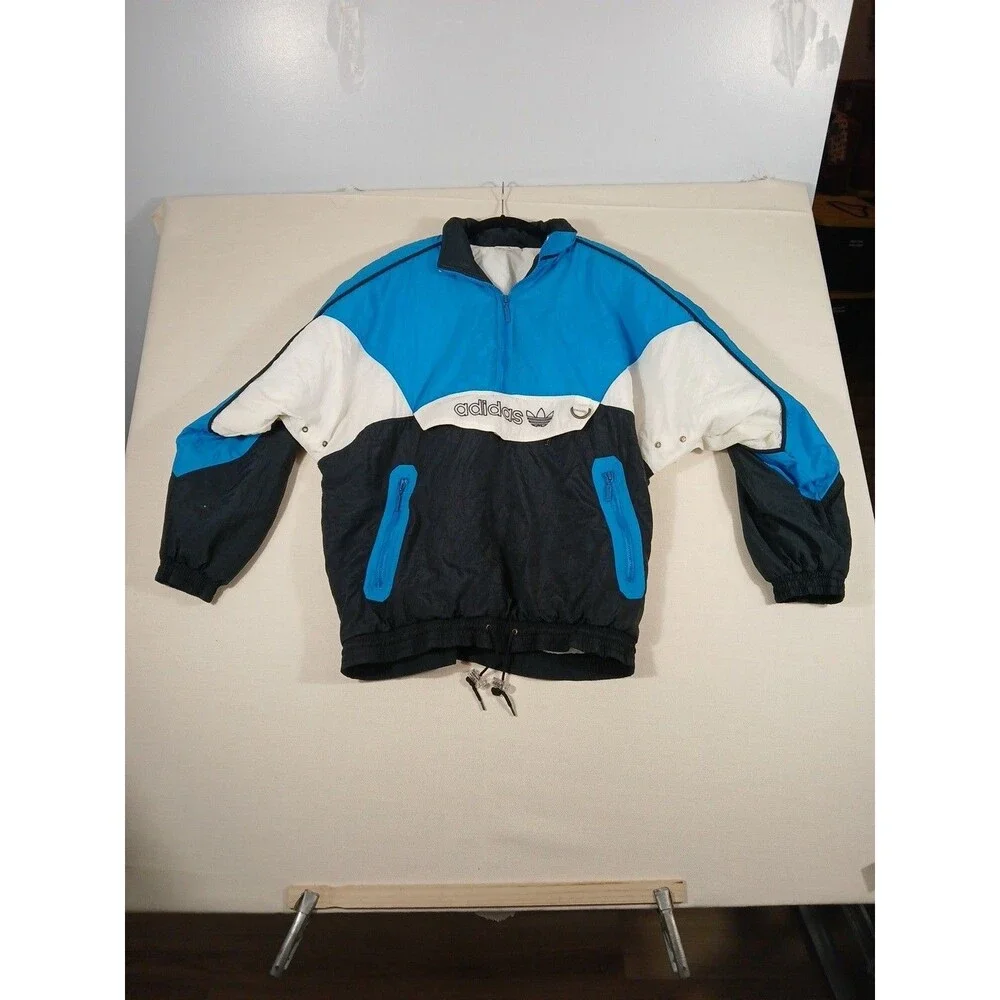 Vintage 90s Adidas Mens Medium Spell Out Pullover Hooded Puffer Anorak Jacket XL